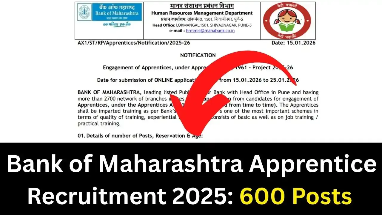 Bank of Maharashtra Apprentice Recruitment 2026 | Apply Online for 600 Posts