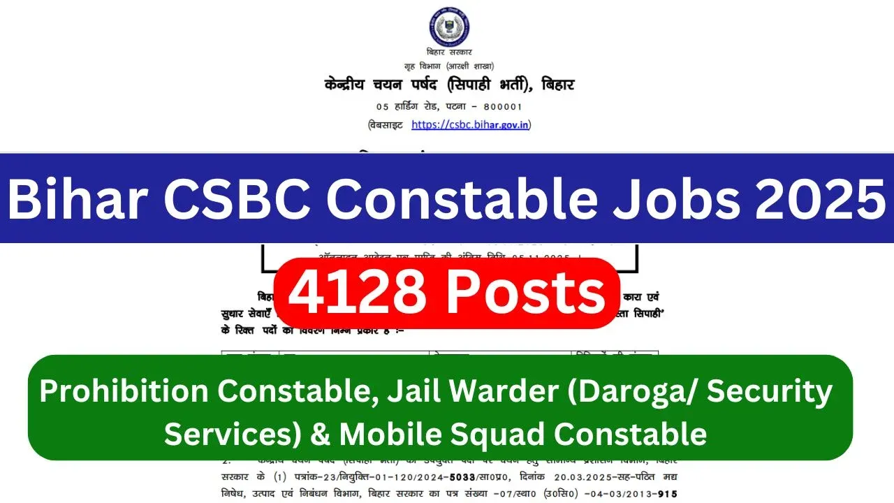 Bihar CSBC Constable Recruitment 2026 Online Form - Apply Now for 4128 Posts