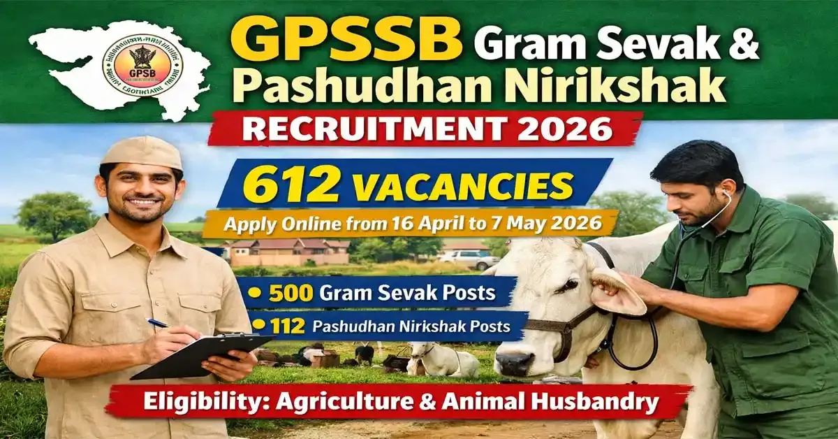 GPSSB Gram Sevak &amp; Pashudhan Nirikshak Recruitment 2026: Apply Online for 612 Posts