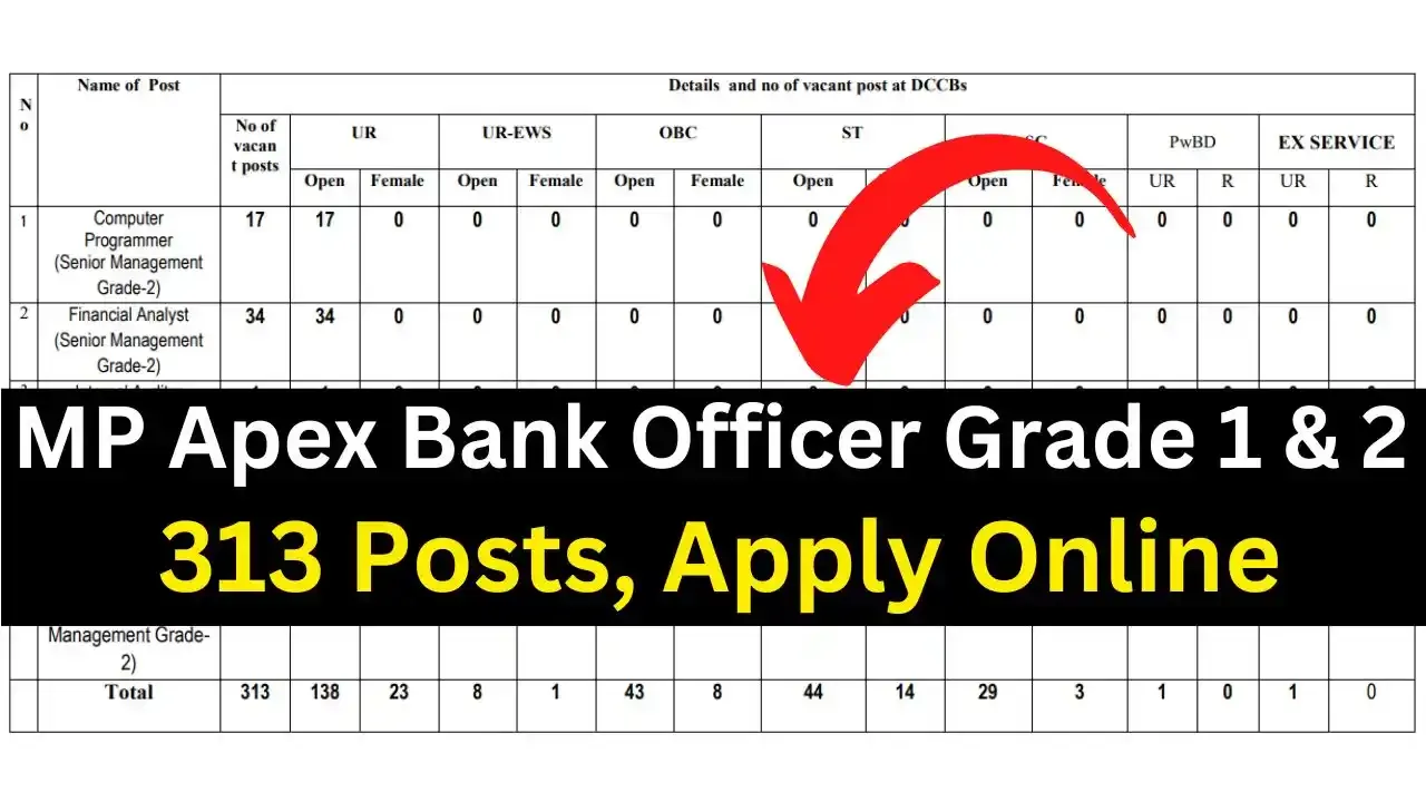 MP Apex Bank Officer Grade 1 &amp; 2 Recruitment 2026 Online Form (313 Posts)